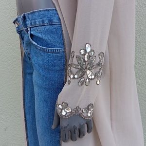 METROSTYLE LADIES VVINTAGE SEE-THRU HOUSE COAT W/STONE EMBELLISHED SLEEVES